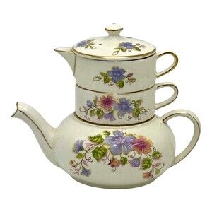 Royal Winton Grimwades Tea for One Stacking Teapot Cup Creamer Floral VTG